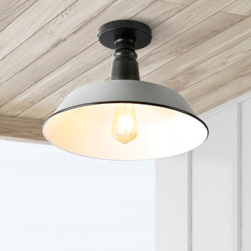 Camila 14" Classic Industrial Indoor/Outdoor Iron LED Semi Flush Mount